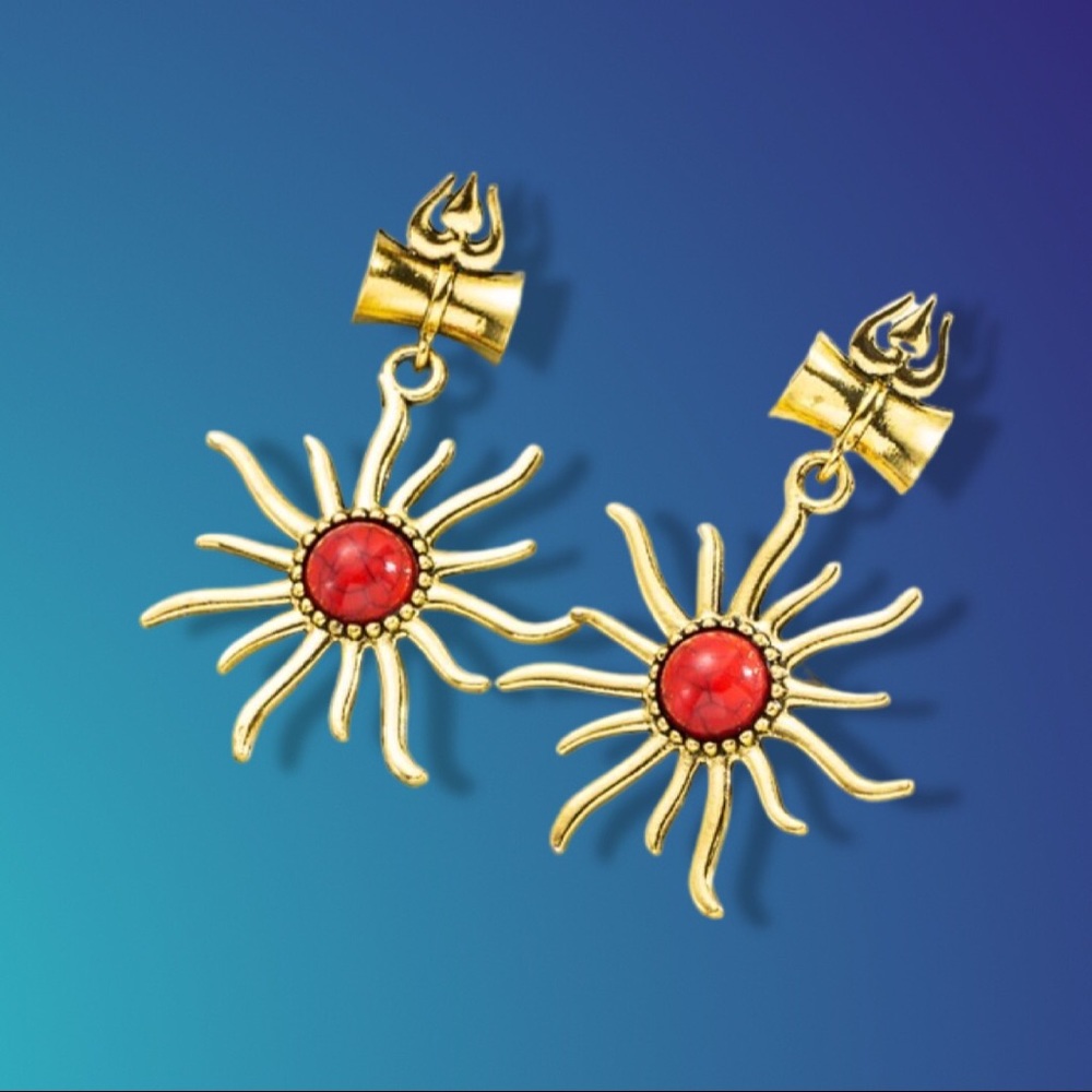 NEW! Sunburst Earrings with Red Stone